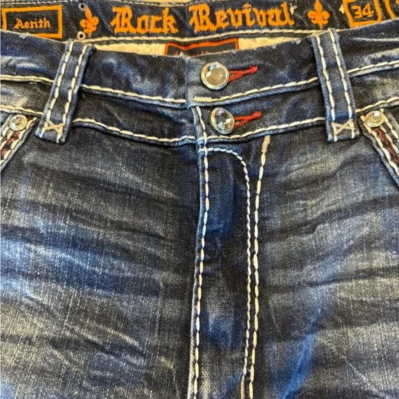 Rock Revival Blue Jeans with Red Stitching - Picture 3 of 5